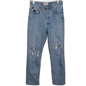 AGOLDE 90s Mid Rise Straight Leg Jeans Alter Light‎ Wash Distressed Womens 25
